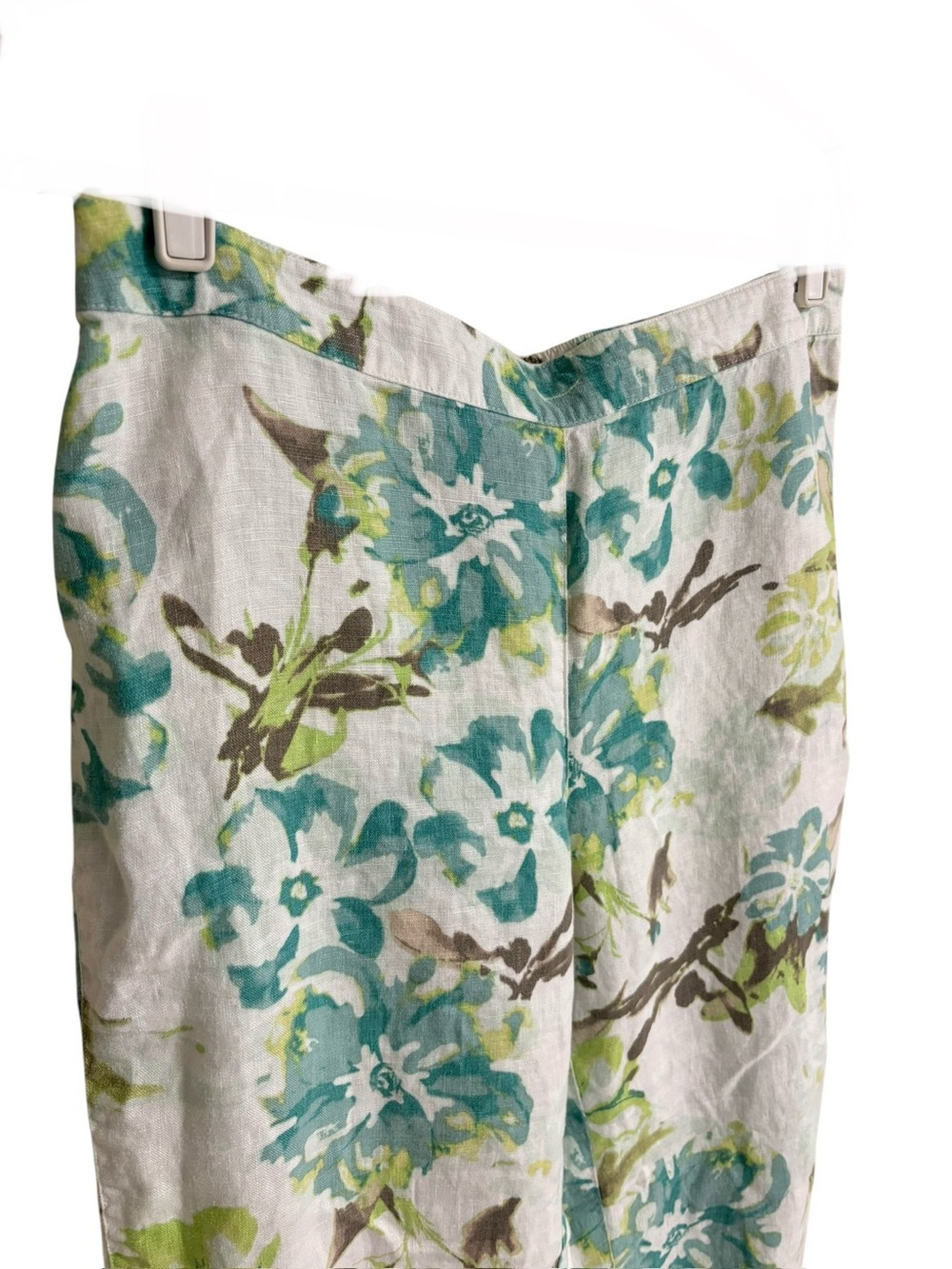 Chico’s blue green floral botanical garden print summer linen pull on pants M - Picture 4 of 11